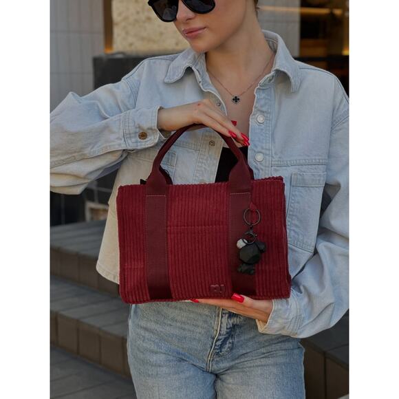 David Jones Corduroy Charm Detail Included Zipper Closure Handbag | Windsor Wine - Picture 11 of 13